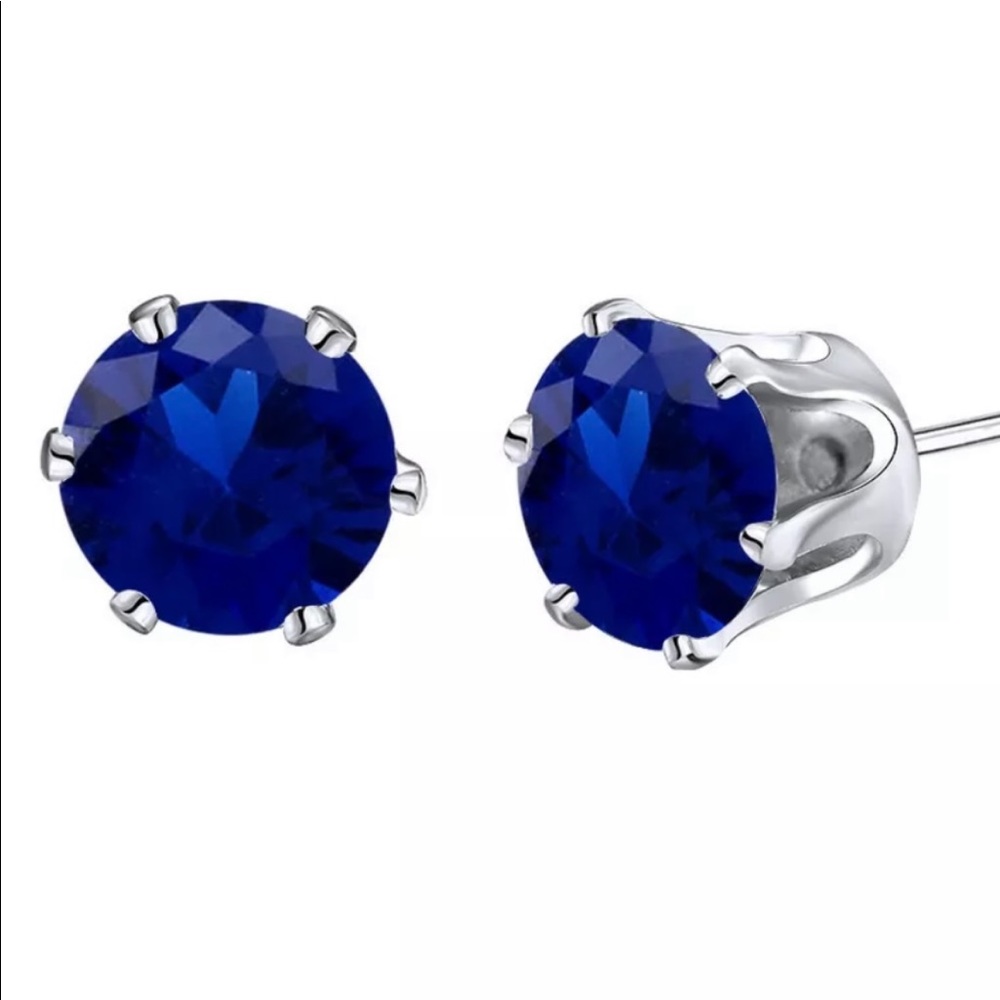 💖 Hypoallergenic Stainless Steel Sapphire Cubic Zirconia Earrings 10mm NEW